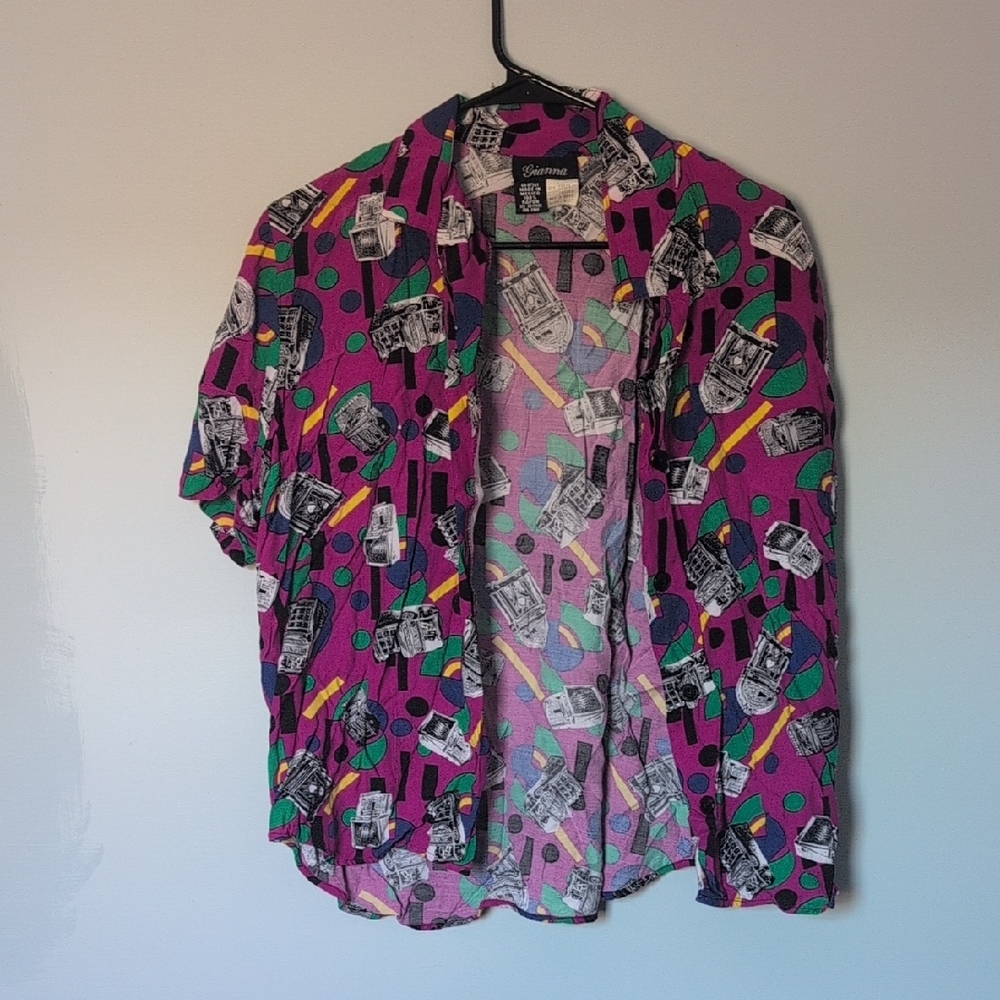 Anna Purple and Green Button Down Shirt Casual Lightweight